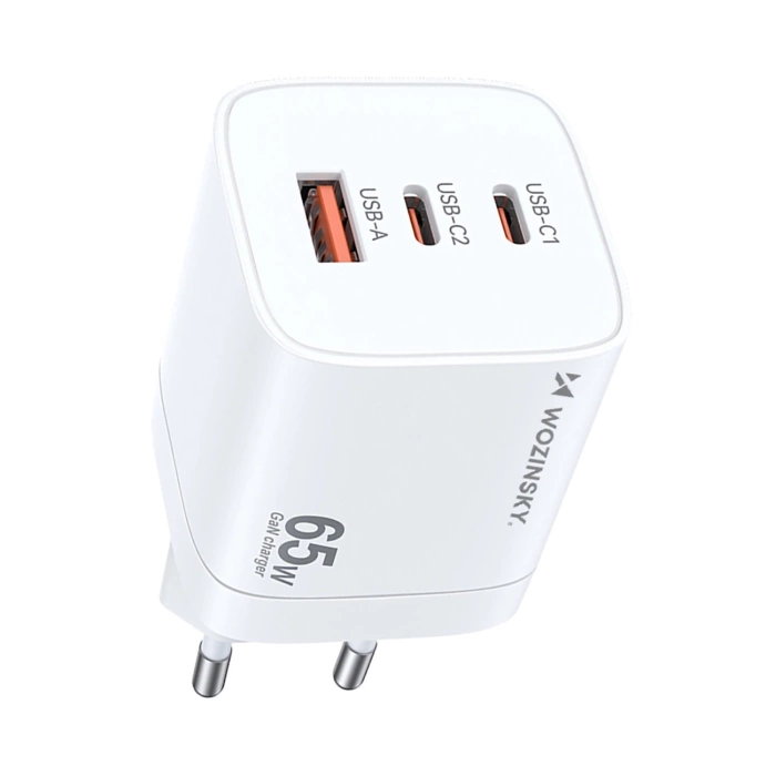 Wozinsky CGWCW 65W USB-A / 2 x USB-C GaN nástěnná nabíječka - bílá