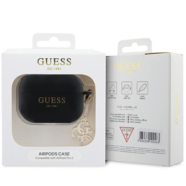 Guess GUAP2LECG4K Housse AirPods Pro 2 noir/noir Liquid Silicone Glitter Triangle Charm