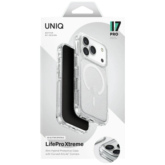 Etui UNIQ LifePro Xtreme do iPhone 17    Pro Magclick Charging przezroczysty/brokat