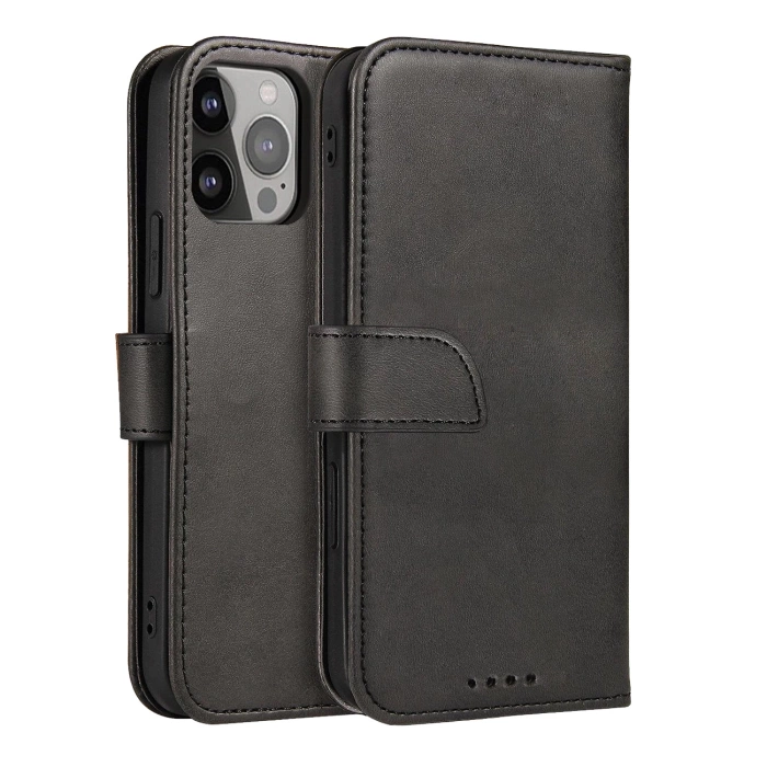 Magnet Case elegantní pouzdro kryt pouzdro s funkcí flip a stojánek pro iPhone 14 Pro Max černé