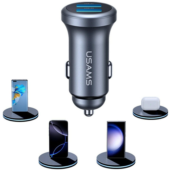 Ładowarka samochodowa USAMS CC320        Aluminium 2.4A 2xUSB-A tarnish