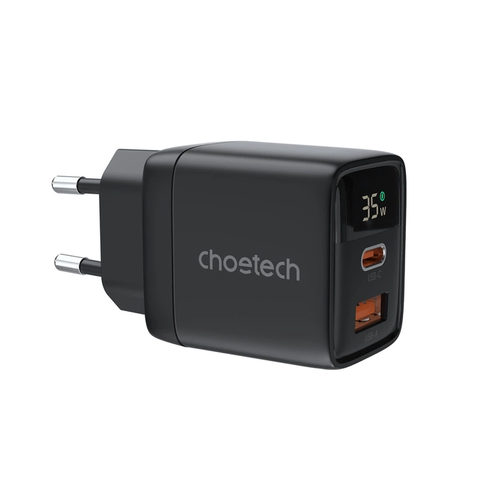 Choetech PD6052 USB-C USB-A PD 35W GaN chargeur mural avec écran - noir