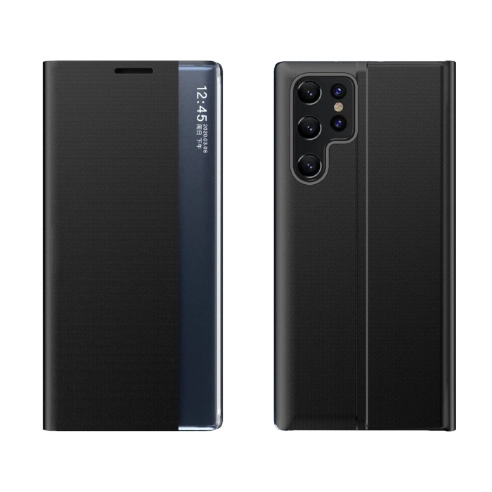Neue Sleep Case-Hülle für Samsung Galaxy S24 FE mit Klappe und Ständer – Schwarz