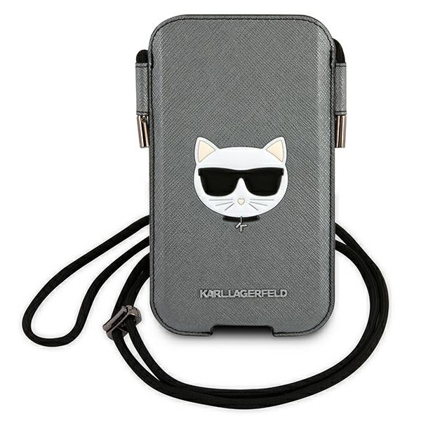 Karl Lagerfeld Kabelka KLHCP12LOPHCHG 6,7" šedá/šedá tvrdácase Saffiano Ikonik Choupette Head