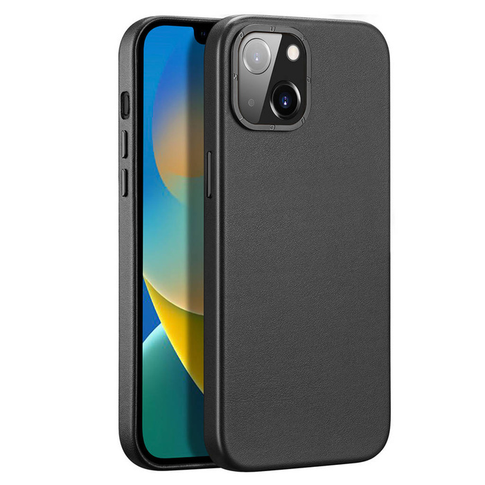 Custodia in pelle Dux Ducis Grit per iPhone 14 Max Elegante custodia in ecopelle (compatibile con MagSafe) nera
