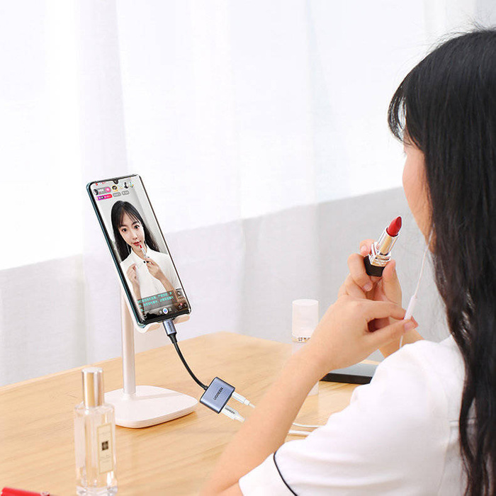 Adaptateur audio Ugreen USB Type C (mâle) - USB Type C PD QC (femelle) + mini jack 3,5 mm (femelle) gris (CM231)