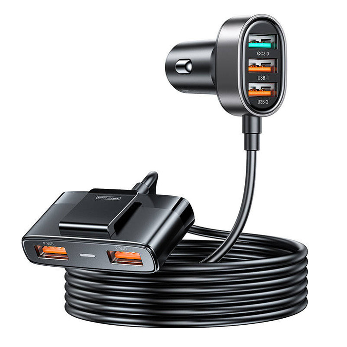 Caricabatteria da auto rapido Joyroom con cavo di prolunga 45W 5xUSB-A nero (JR-CL03 Pro)