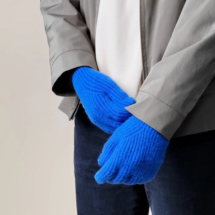 Gants de téléphone tressés avec découpes pour les doigts - bleu