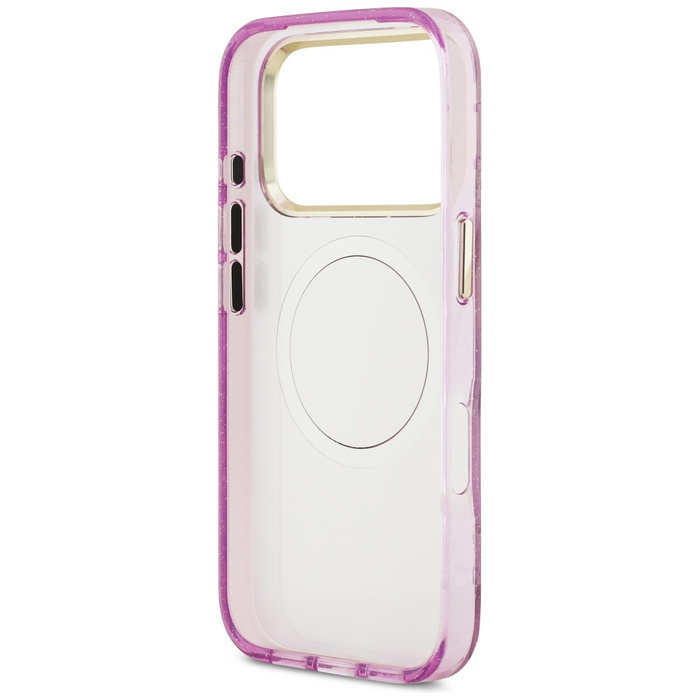 Etui Guess IML Glitter Flowers Triangle  MagSafe do iPhone 17 Pro fioletowy