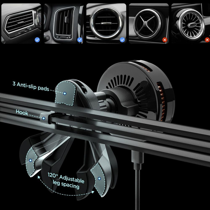 Spigen ESSENTIAL EV25MFAQ Qi2.2 PELTIER MagNETIC MagSafe CARGADOR INALÁMBRICO PARA COCHE NEGRO