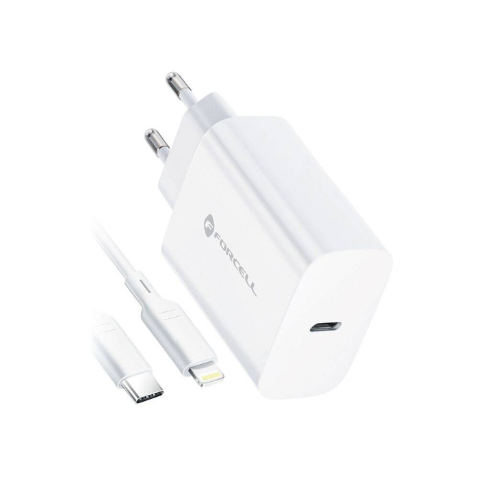Ładowarka sieciowa do telefonu Forcell F-Energy USB C QC4.0 PD 3A 20W + kabel USB C do Lightning TFK-TC-20WPD biała