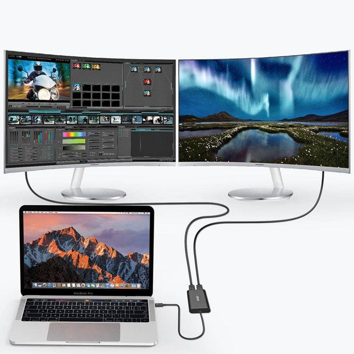 Adaptér Choetech rozbočovač USB typu C Thunderbolt 3 (40Gb/s) - 2x DisplayPort 4K 60Hz černý (HUB-D03)