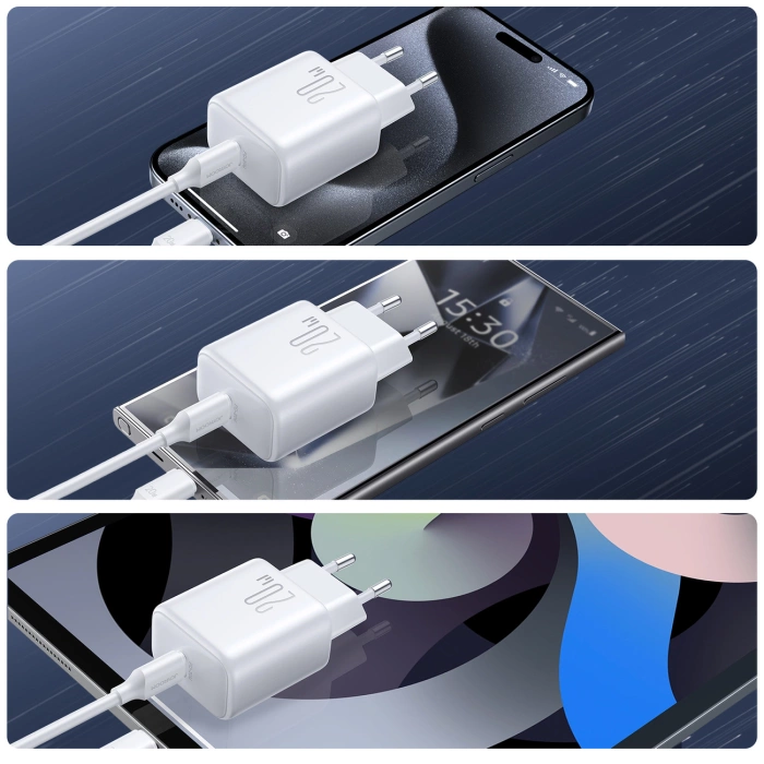 Joyroom JR-TCF20 USB-C PD 20W Netzwerkladegerät - Weiß + USB-C / USB-C-Kabel 1 m