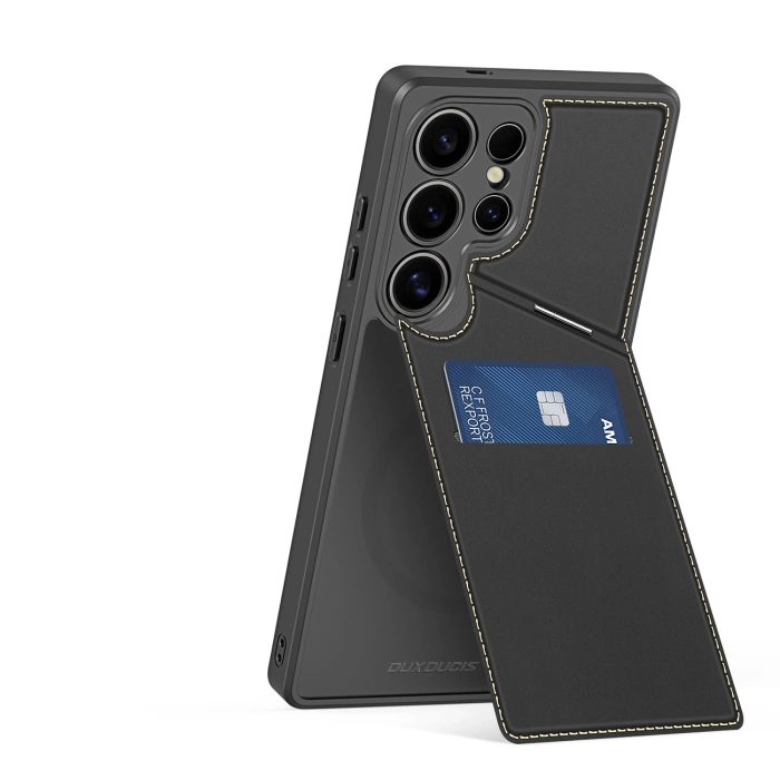 Dux Ducis Rafi II Hülle für Samsung Galaxy S25 Ultra mit Ständer und Geldbörse – Schwarz