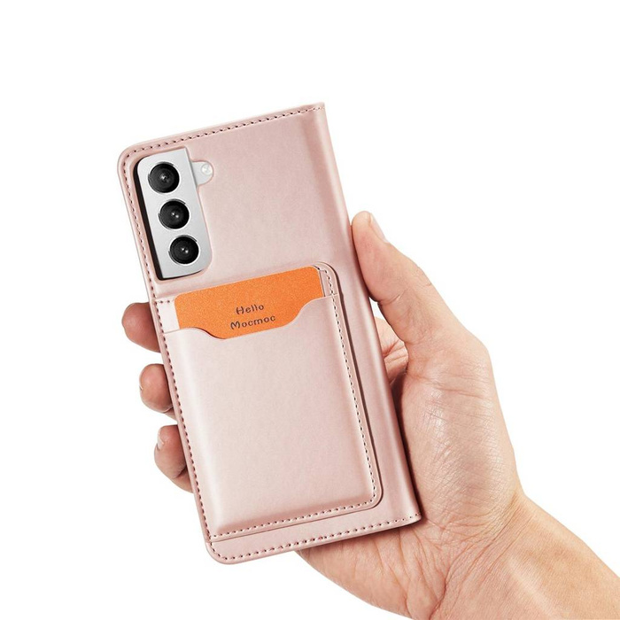 Magnet Kartenetui für Samsung Galaxy S22+ (S22 Plus) Etui Geldbörse Kartenhalter Pink