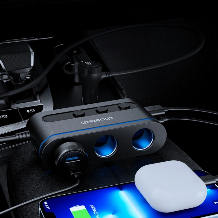 Charger Choetech TC0021 car 2x USB-C PD 1x USB-A QC 3x cigarette lighter socket - black