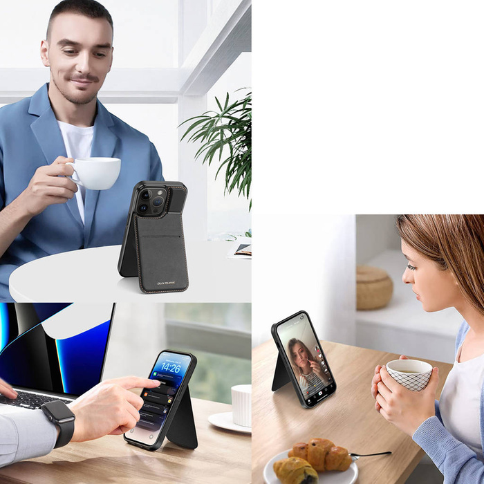 3in1 Wallet Case with Stand for iPhone 15 Pro Max MagSafe RFID Blocker Dux Ducis Rafi Mag - Black