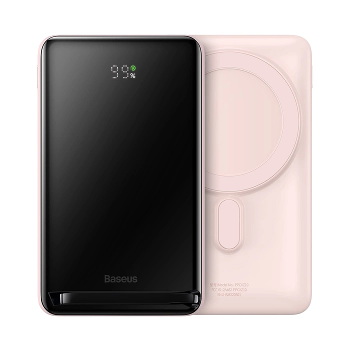 [APRÈS RETOUR] Banque d'alimentation Baseus Magnetic Bracket avec chargement sans fil MagSafe 10000mAh 20W Overseas Edition rose (PPCX000204) + Câble USB Type C Baseus Xiaobai Series 60W 0.5m