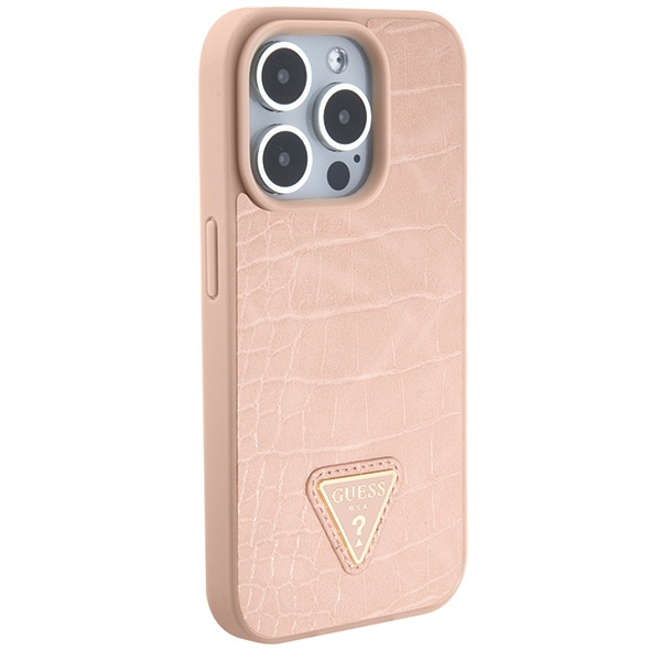 Case Guess GUHCP15XPCRTHCP iPhone 15 Pro Max pink/pink hardcase Croco Triangle Metal Logo Case