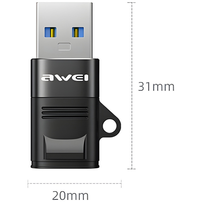 AWEI Adaptateur CL-13 USB-C/USB-A noir/noir