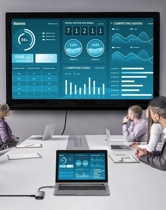 Baseus Metal Gleam 8v1 multifunkční HUB USB Typ C - USB Typ C Napájení 100 W / HDMI 4K 30 Hz / Čtečka karet SD a microSD / 3x USB 3.2 Gen 1 / RJ45 1 Gbps šedá (CAHUB-CV0G)