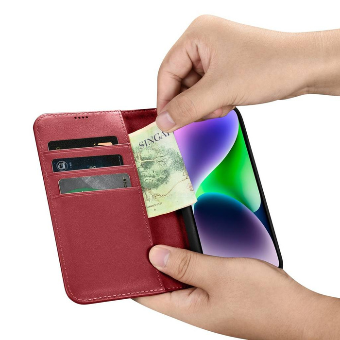iCarer Wallet Case 2in1 iPhone 14 Flip Lederhülle Anti-RFID rot (WMI14220725-RD)