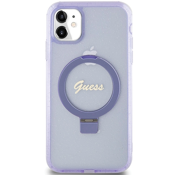 Etui Guess GUHMN61HRSGSU iPhone 11 / Xr 6.1" fioletowy/purple hardcase Ring Stand Script Glitter MagSafe Case