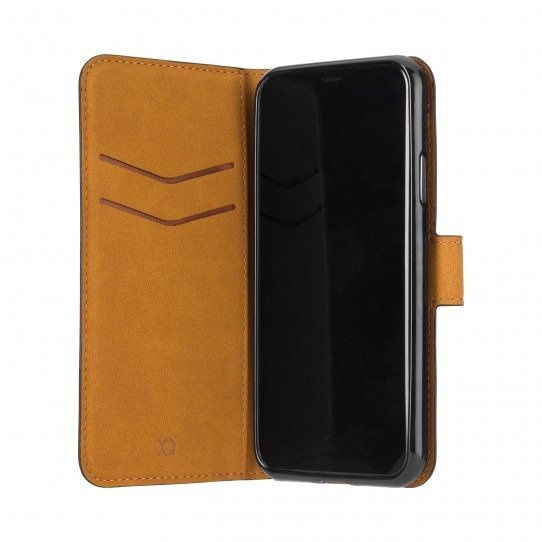 Cover Apple iPhone X XS Slim Wallet con chiusura magnetica a patta in eco pelle nera Xqisit