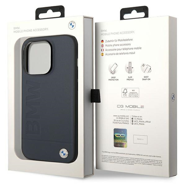 Hülle BMW BMHMP14LSLLNA iPhone 14 Pro 6.1" navy/navy hartcase Leder Hot Stamp MagSafe