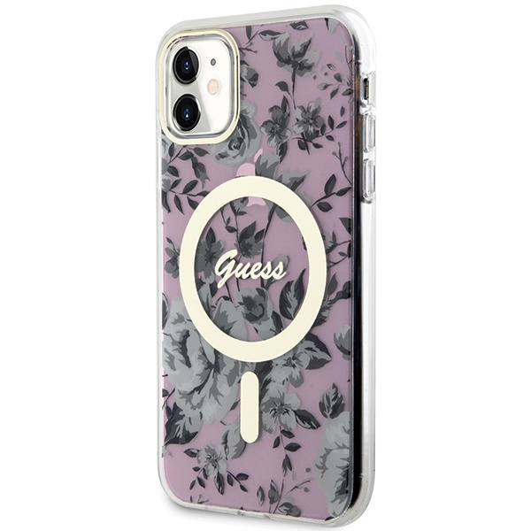 Guess GUHMN61HCFWSP iPhone 11 / Xr 6.1" rosa/rosa hartcase Blume MagSafe