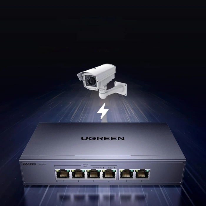 Switch Ugreen 6-Port 1Gbps Ethernet Switch with PoE - Gray