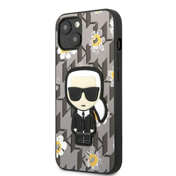 Hülle KARL LAGERFELD Apple iPhone 13 Blume Iconic Karl Grau Case