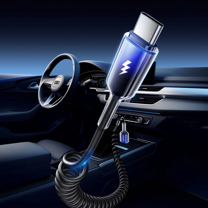 Joyroom S-A43 Crystal-Clear Serie 3A USB-A – USB-C Spiralkabel 1,5 m – Schwarz