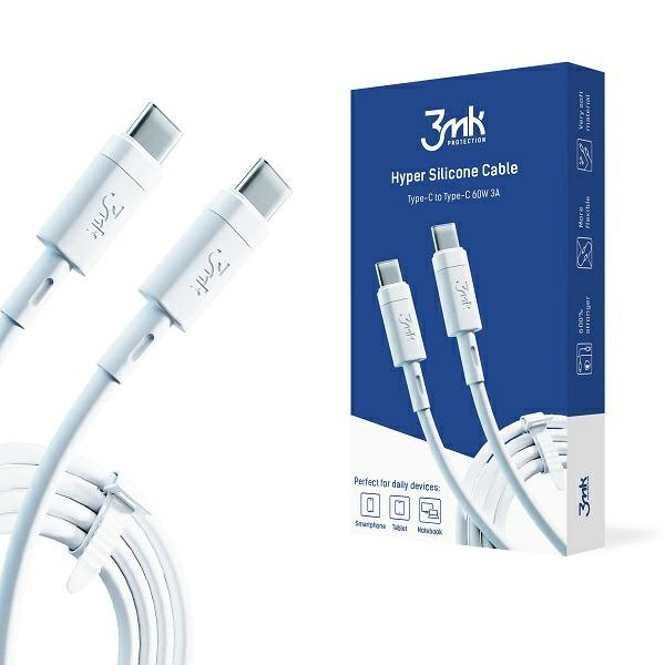 3mk HyperSilikonový kabel USB-C/USB-C kabel bílý 1m 60W 3A
