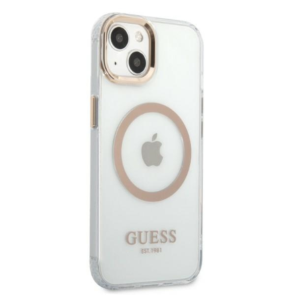 Hülle GUESS Apple iPhone 13 Metall Outline MagSafe Gold Hartcase