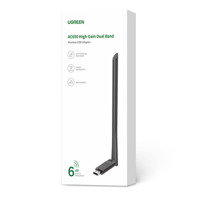Ugreen CM496 AC650 dvoupásmový Wi-Fi USB adaptér – černý