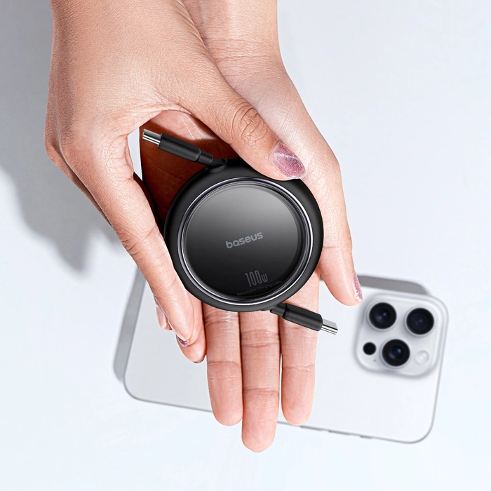 Baseus Free2Draw Mini USB-C - USB-C 100W 1m navíjecí kabel - černý