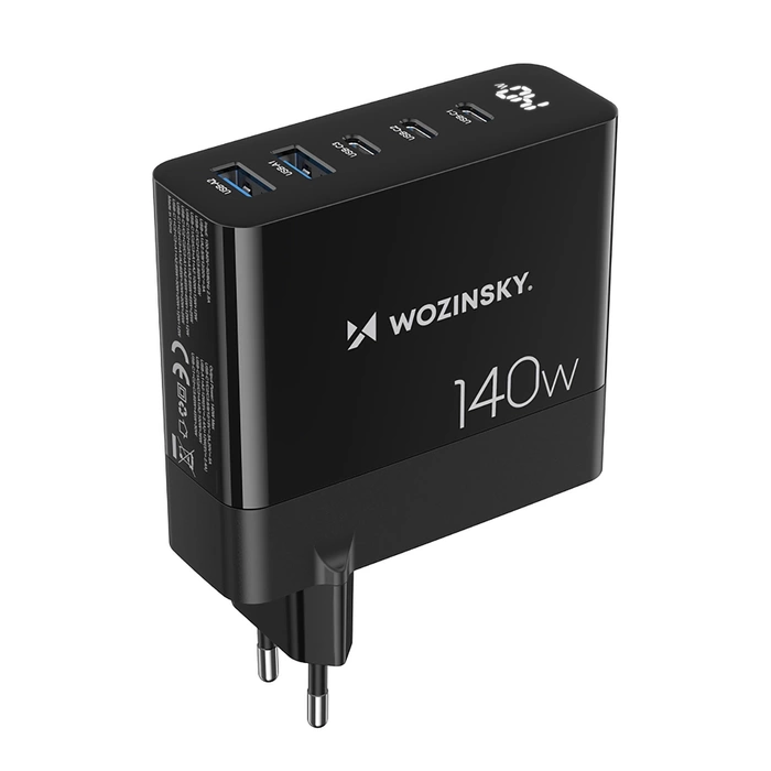 Wozinsky CGWCB 140W GaN nástěnná nabíječka 3 x USB-C / 2 x USB-A - černá