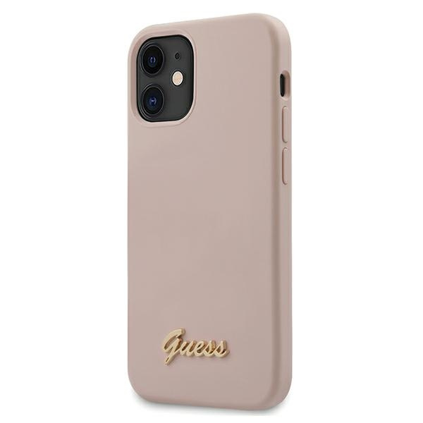 Etui Guess GUHCP12SLSLMGLP iPhone 12 mini 5,4" jasnoróżowy/light pink hardcase Silicone Script Gold Logo