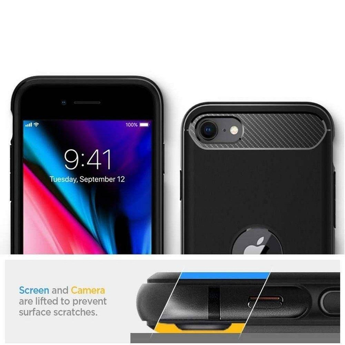 Case SPIGEN iPhone SE 2020 Rugged Armor Black Black Case + Glass 3MK Flexible Glass Lite