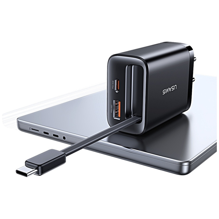 Ładowarka sieciowa USAMS Xiang Series    CC296 30W 1xUSB-C 1xUSB-A + kabel USB-C biały