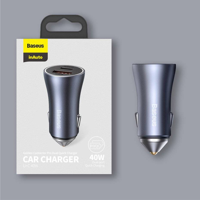 Baseus Golden Contactor Pro Fast USB Car Charger Type C / USB 40 W Power Delivery 3.0 Quick Charge 4+ SCP FCP AFC azul (CCJD-03)