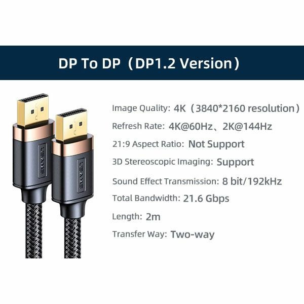 USAMS Kabel DP - DP U74 2.0m schwarz/ schwarz 4K HD SJ531HD01 (US-SJ531)