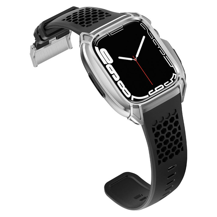 Kingxbar CYF148 2in1 Armband für Apple Watch Ultra, SE, 8, 7, 6, 5, 4, 3, 2, 1 (49, 45, 44, 42 mm) mit integriertem Edelstahl-Rüstungsgehäuse Silber