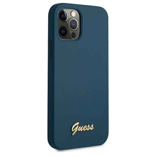 Puzdro GUESS Apple iPhone 12 Pro Max Metal Logo Script GUHCP12LLSLMGBL Blue Hardcase