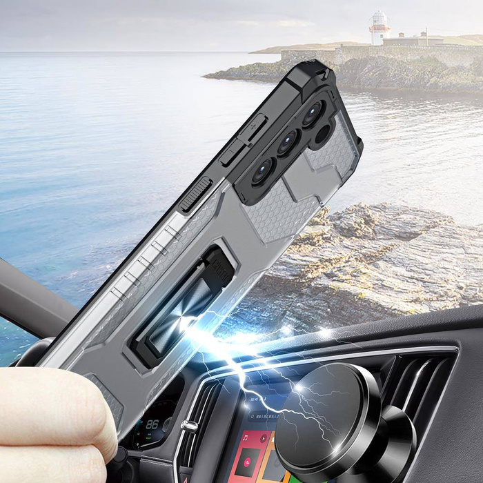 Crystal Ring Case robuste Kickstand TPU/PC Panzer Handyhülle Hard Case für Samsung Galaxy S22+ (S22 Plus) schwarz