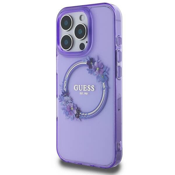 Etui Guess iPhone 16 Pro Max 6.9" fioletowy/purple hardcase IML Flowers Wreath MagSafe