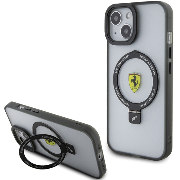 Hülle Ferrari FEHMP15SUSCAK iPhone 15 6.1" schwarz/schwarz hartcase Ring Stand 2023 Collection MagSafe Case