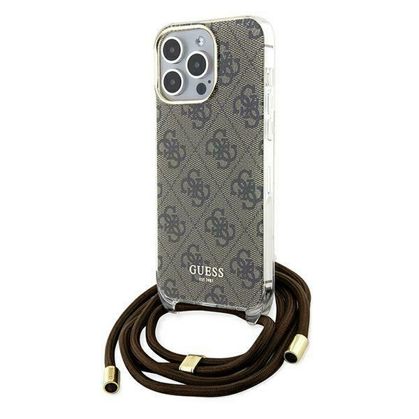 Etui Guess GUHCP15LHC4SEW iPhone 15 Pro 6.1" brązowy/brown hardcase Crossbody Cord 4G Print Case