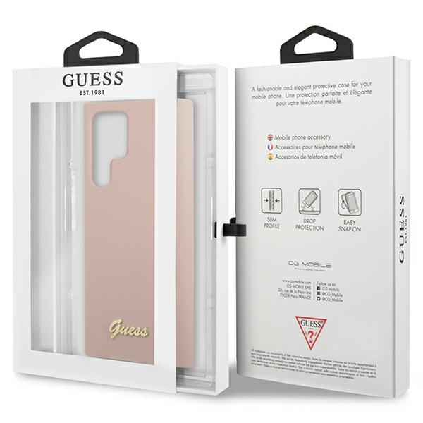 Hülle Guess GUHCS23LLSLMGPP S23 Ultra S918 rosa/rosa hartcase Silikon Schrift Metall Logo Case